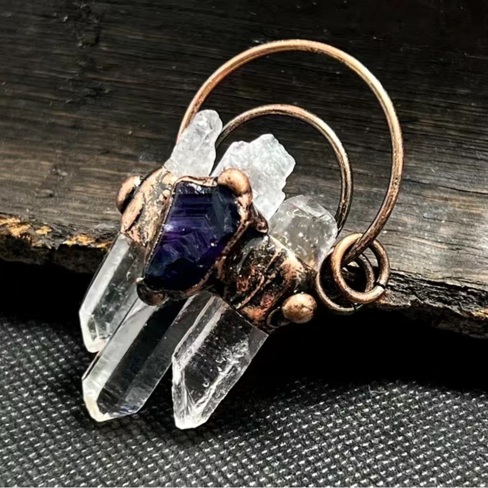 Amethyst and quartz bronze necklace - Picture 5 of 8